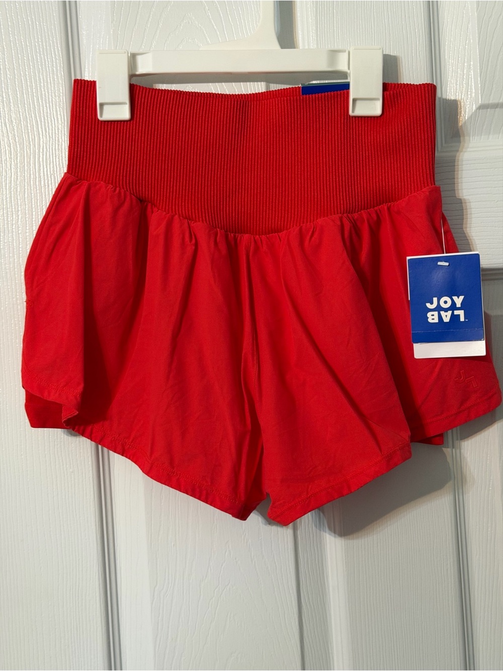 JoyLab Red High-Waist Athletic Shorts with Wide Ribbed Waistband